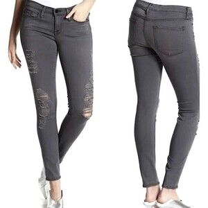 Frame Denim Le Skinny de Jeanne Women 28 Jean Gray Shred Distressed USA Stretch